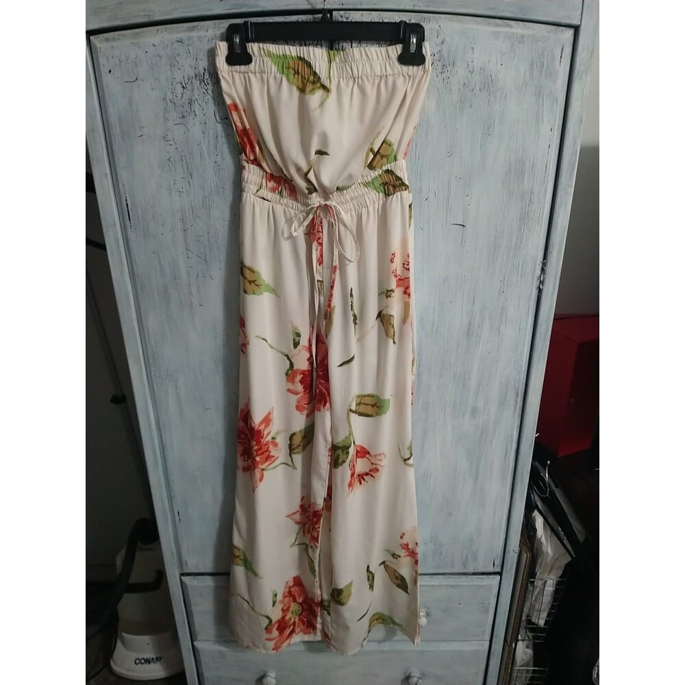 Feathers Wide Leg Floral Strapless Romper Sm Boho Feminine Cottage Core Beachy